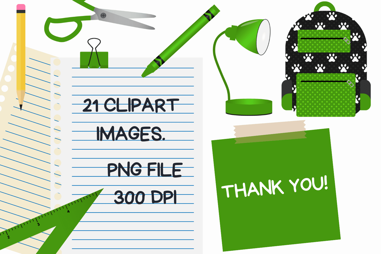 Green Back To School Clipart Set.