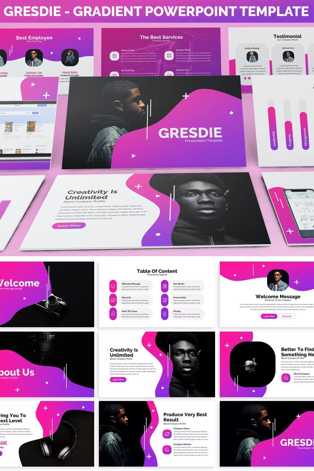 Gresdie gradient abstract powerpoint template - pinterest image preview.
