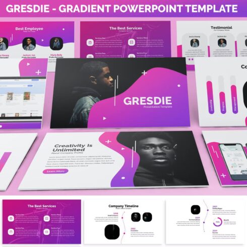 Gresdie gradient abstract powerpoint template - main image preview.