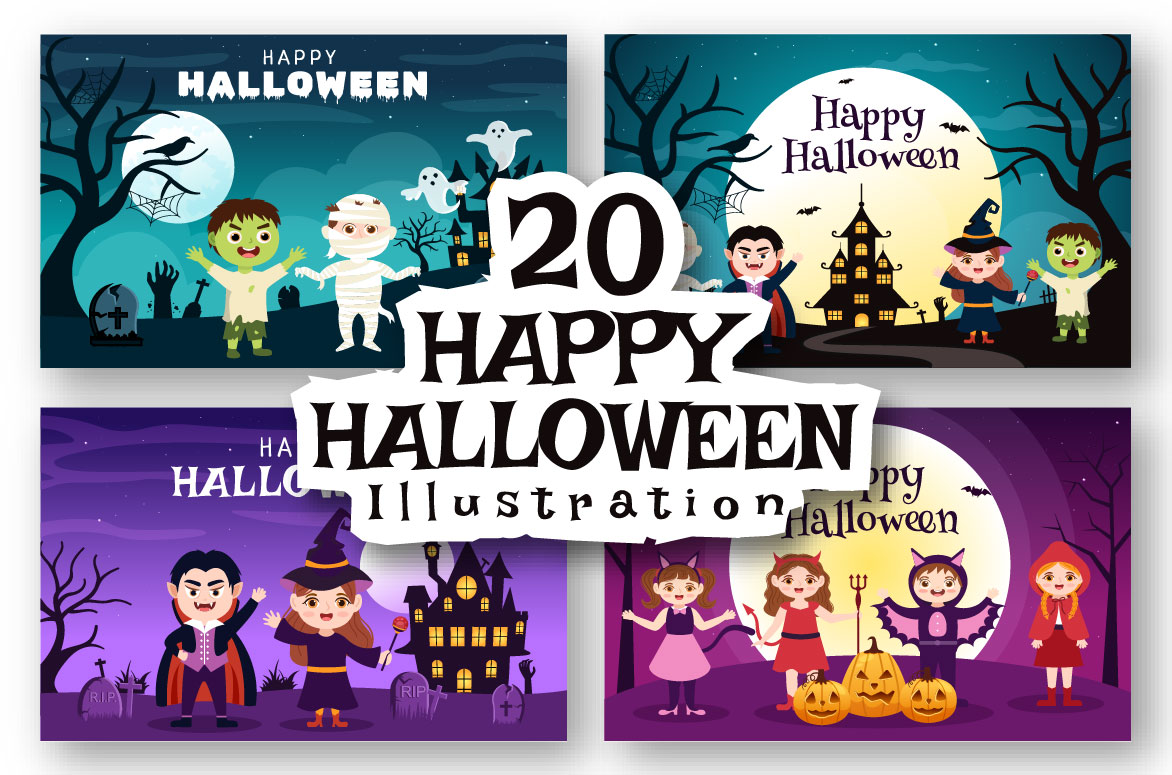 20 Happy Halloween Illustration Facebook Image.