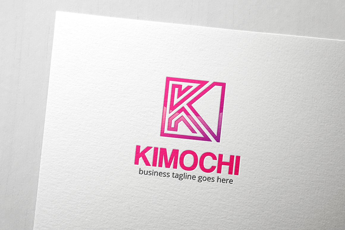 White paper with a pink letter logo.