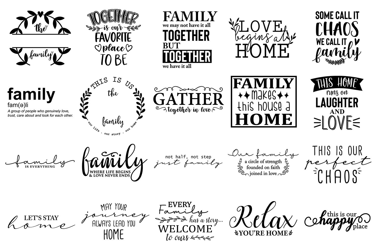 White background with different family quotes.