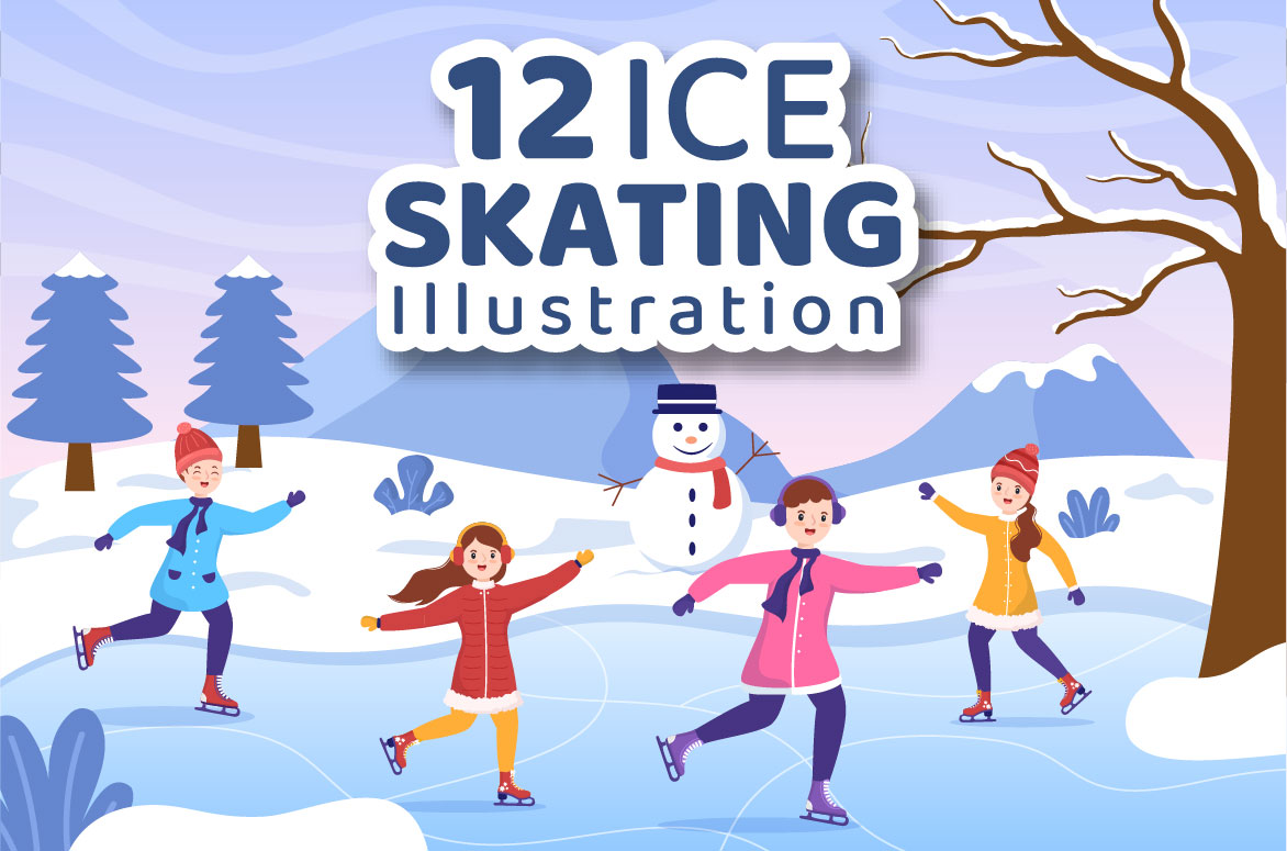 12 Ice Skating Design Illustration Facebook Image.