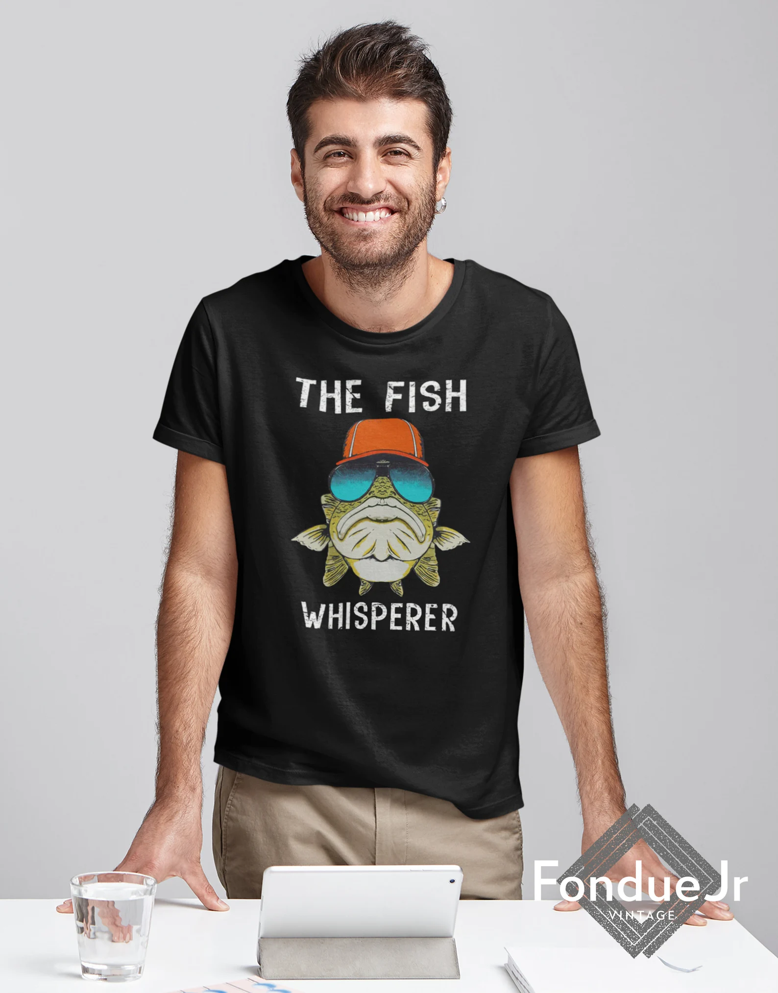 Black men's t-shirt with fish boss.
