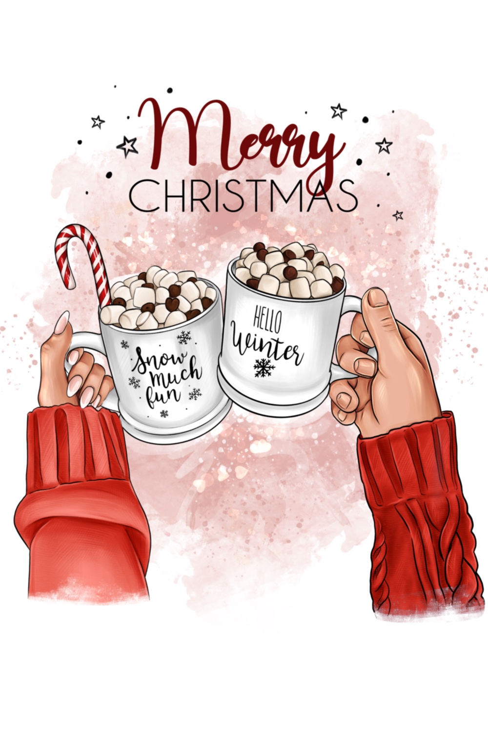 Сouple With Mugs Winter Illustration Pinterest Image.