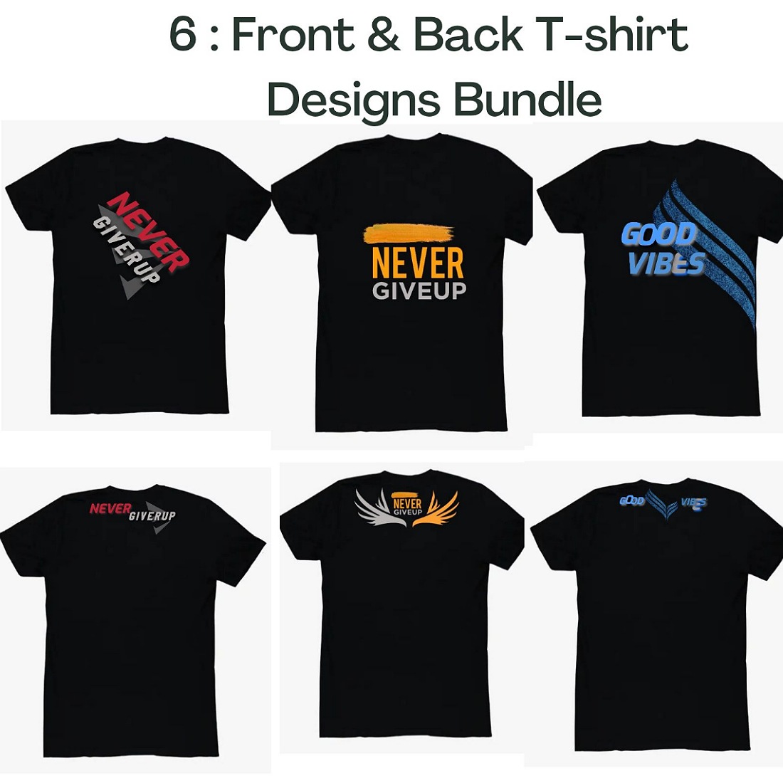 6 T Shirt Design Bundle Front And Back Cover Image.