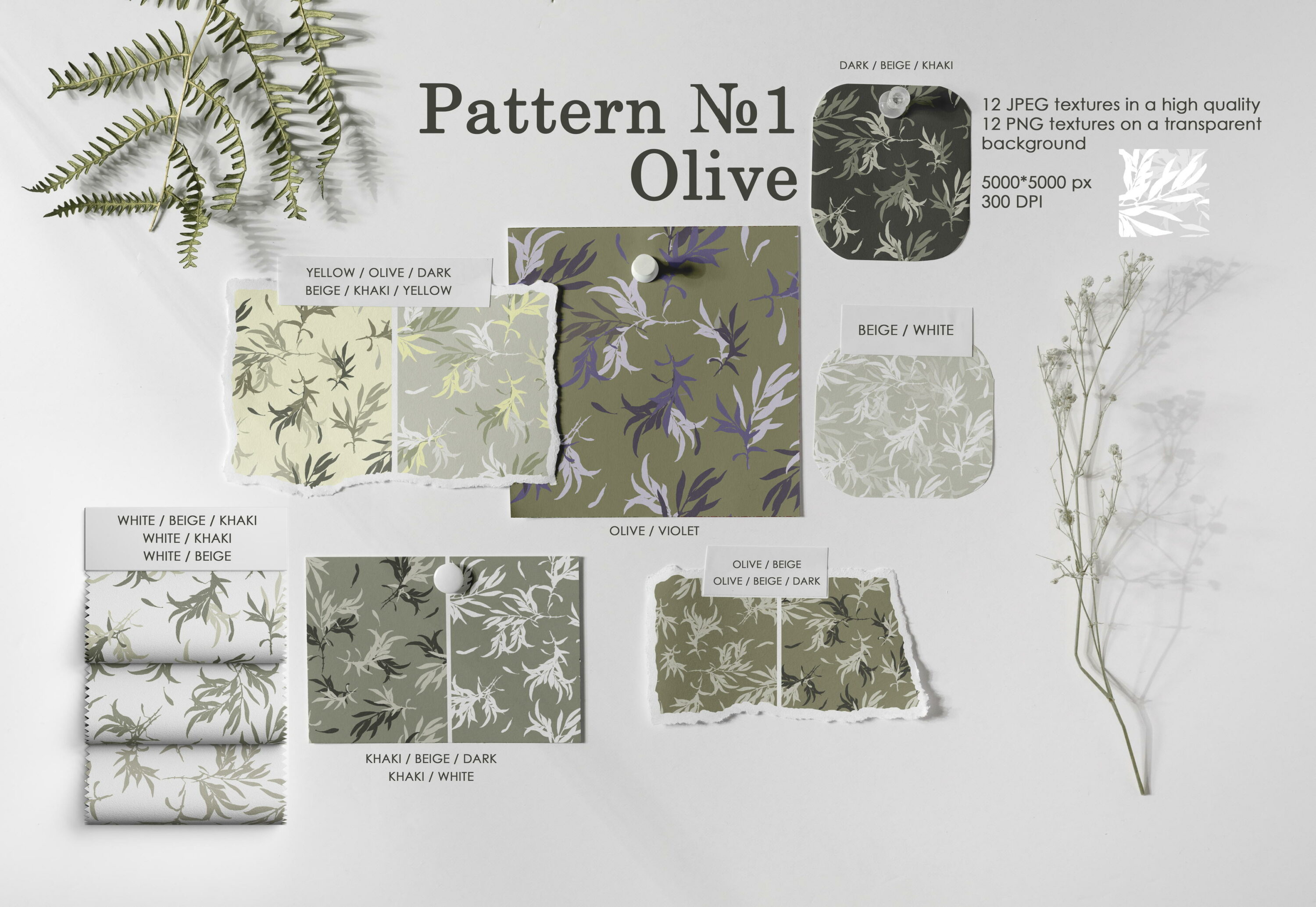 Herbal Seamless Pattern Collection PNG, olive pattern.