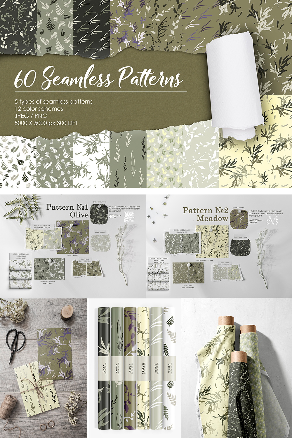 Herbal Seamless Pattern Collection PNG pinterest image.