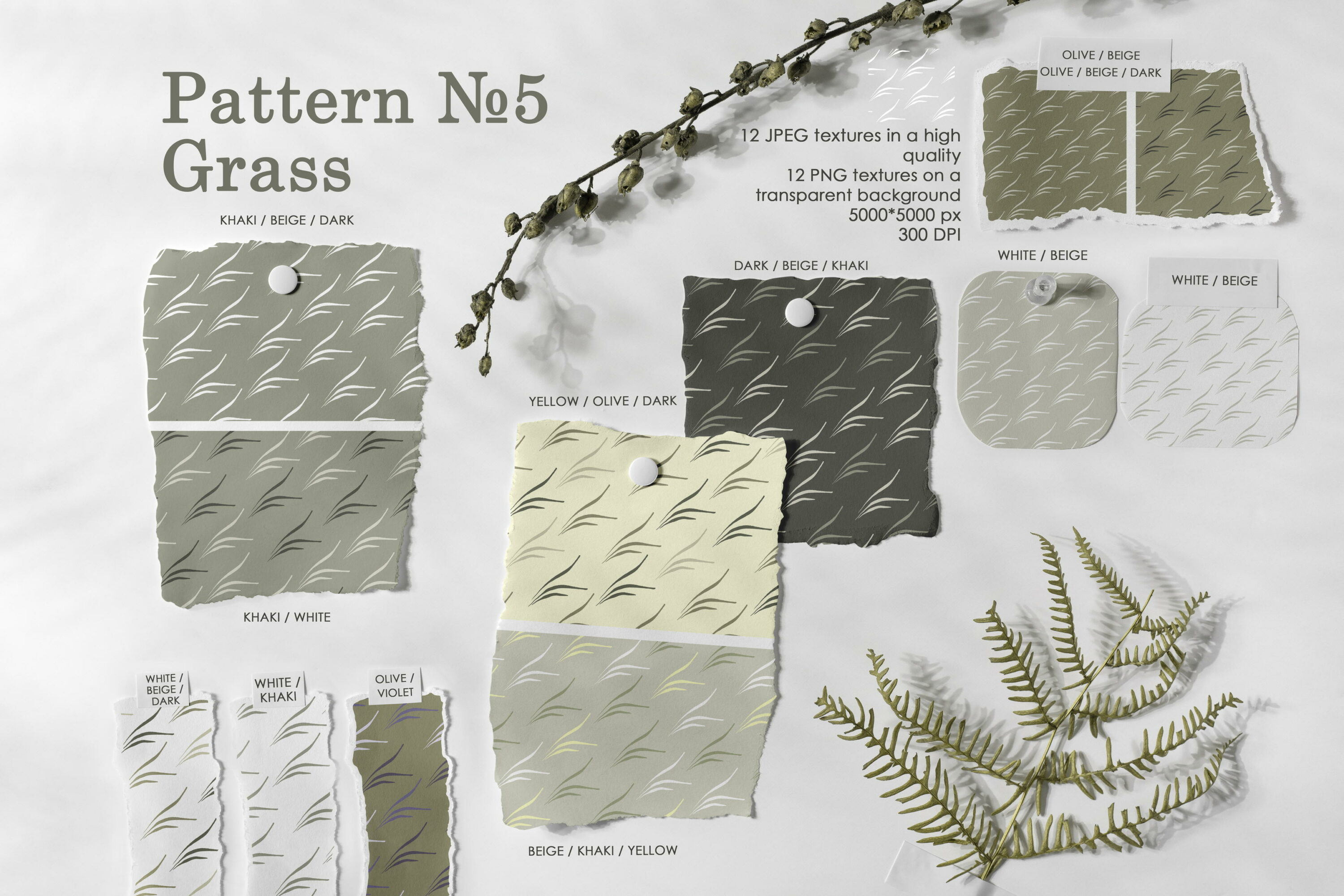 Herbal Seamless Pattern Collection PNG, grass pattern.