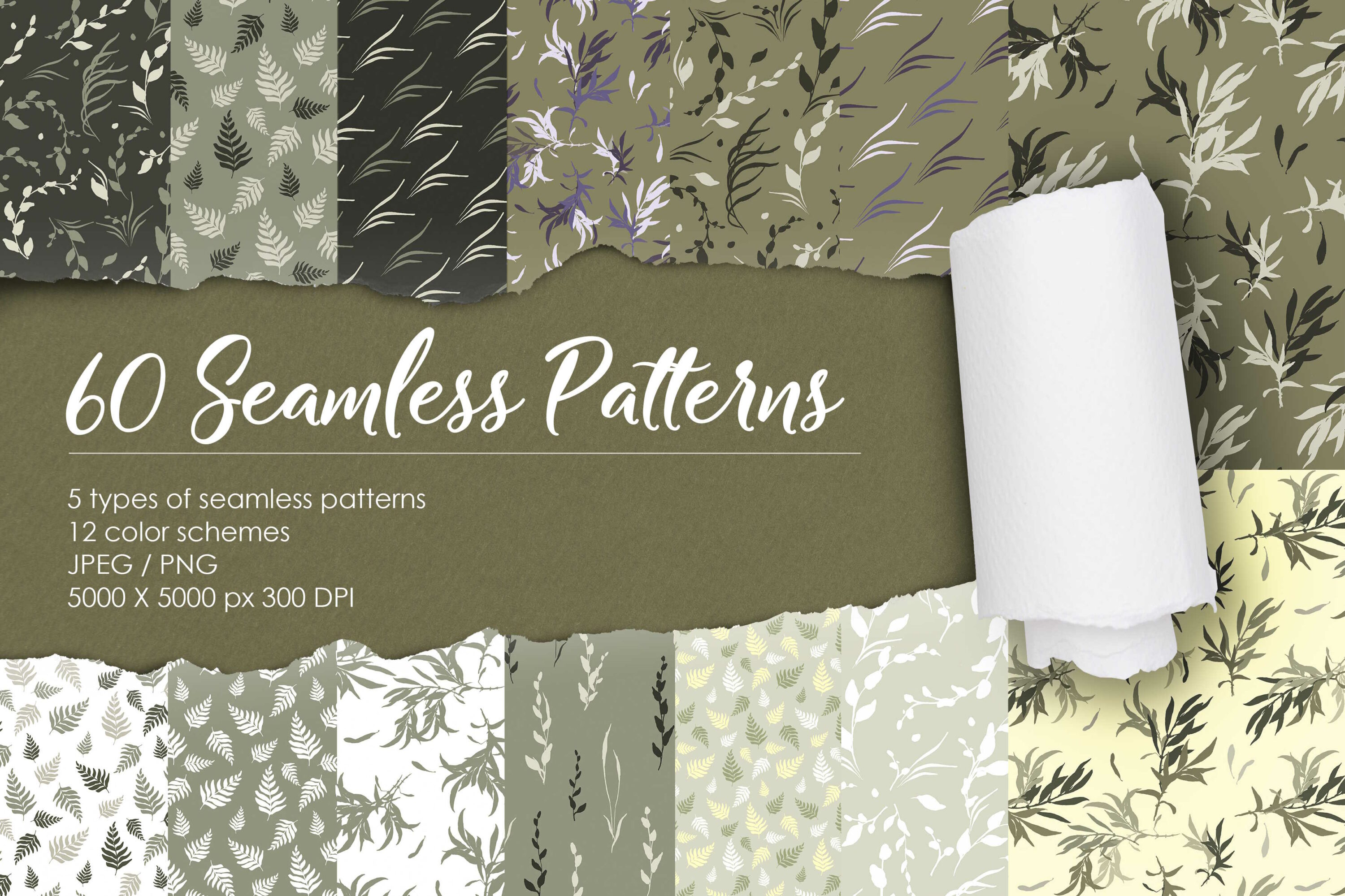Herbal Seamless Pattern Collection PNG facebook image.