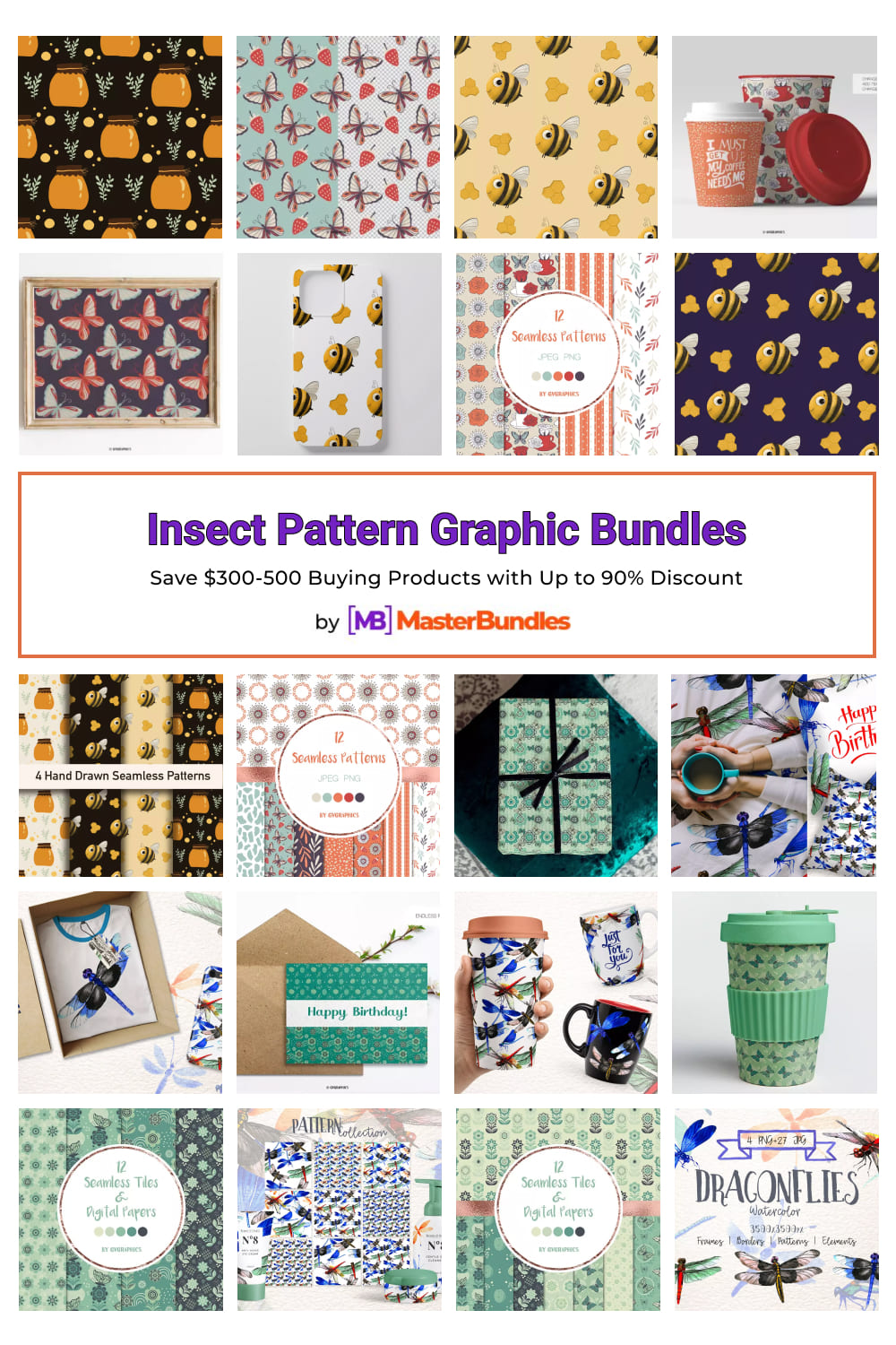 Insect Pattern Graphic Bundles for pinterest.