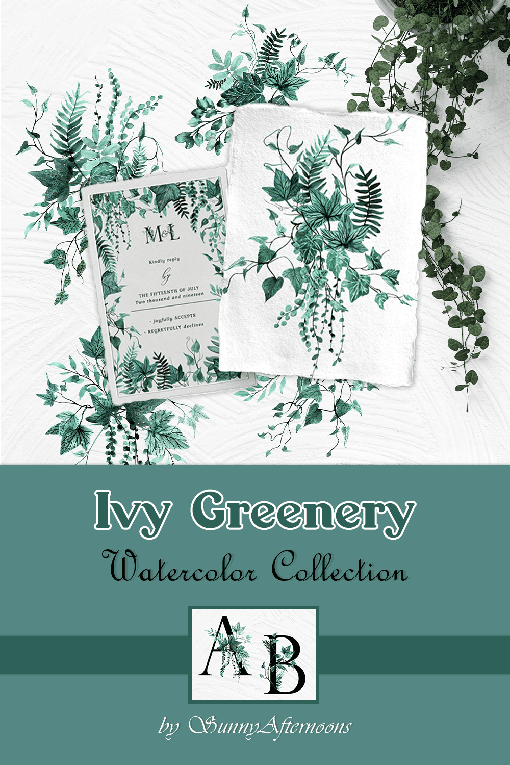ivy greenery watercolor collection pinterest