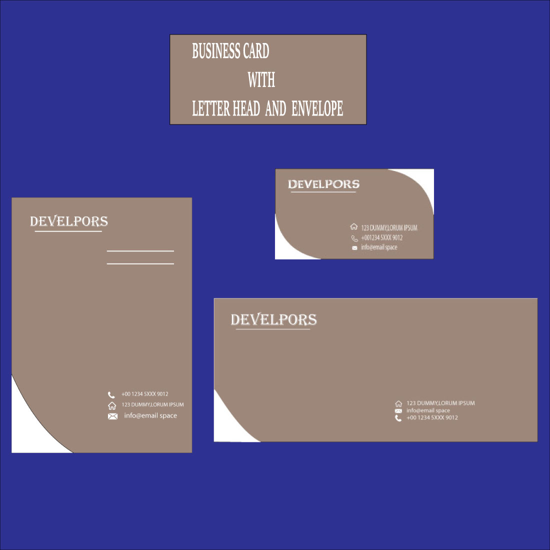 Business Card with Letter Head and Envelope preview image.