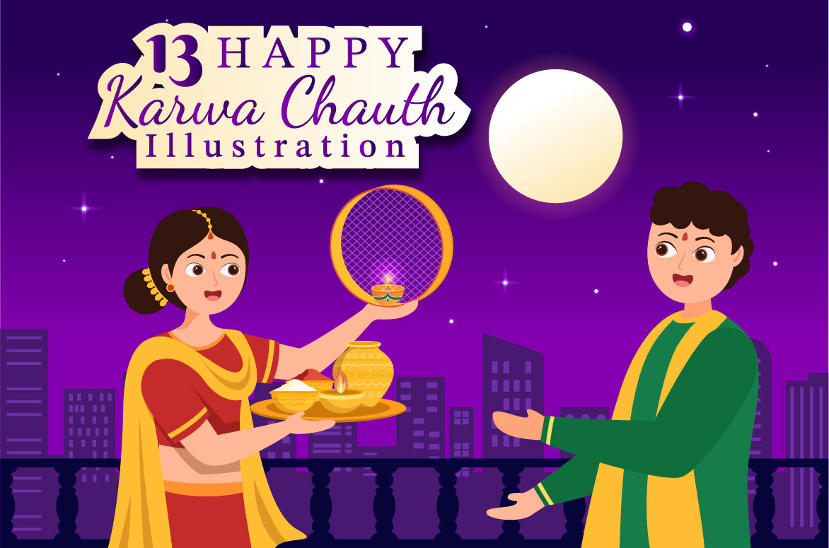 13 Karwa Chauth Festival Illustration Facebook Image.