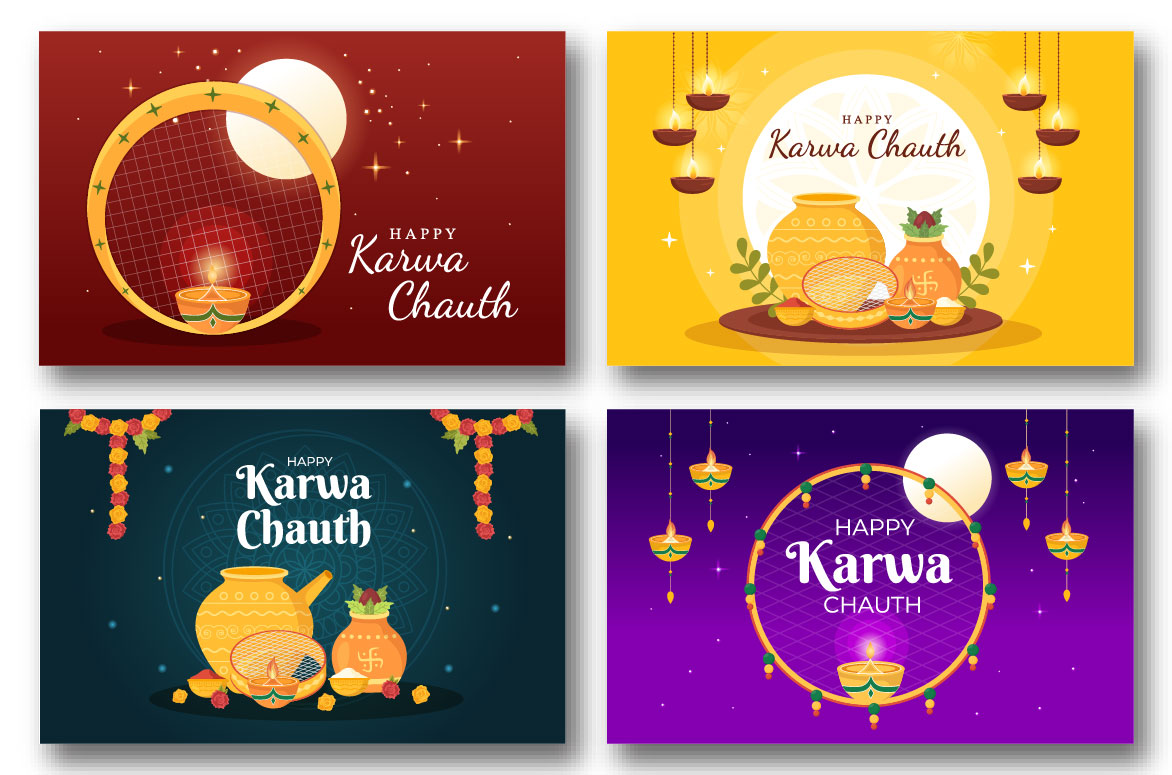 13 Karwa Chauth Festival Illustration Wide Examples.