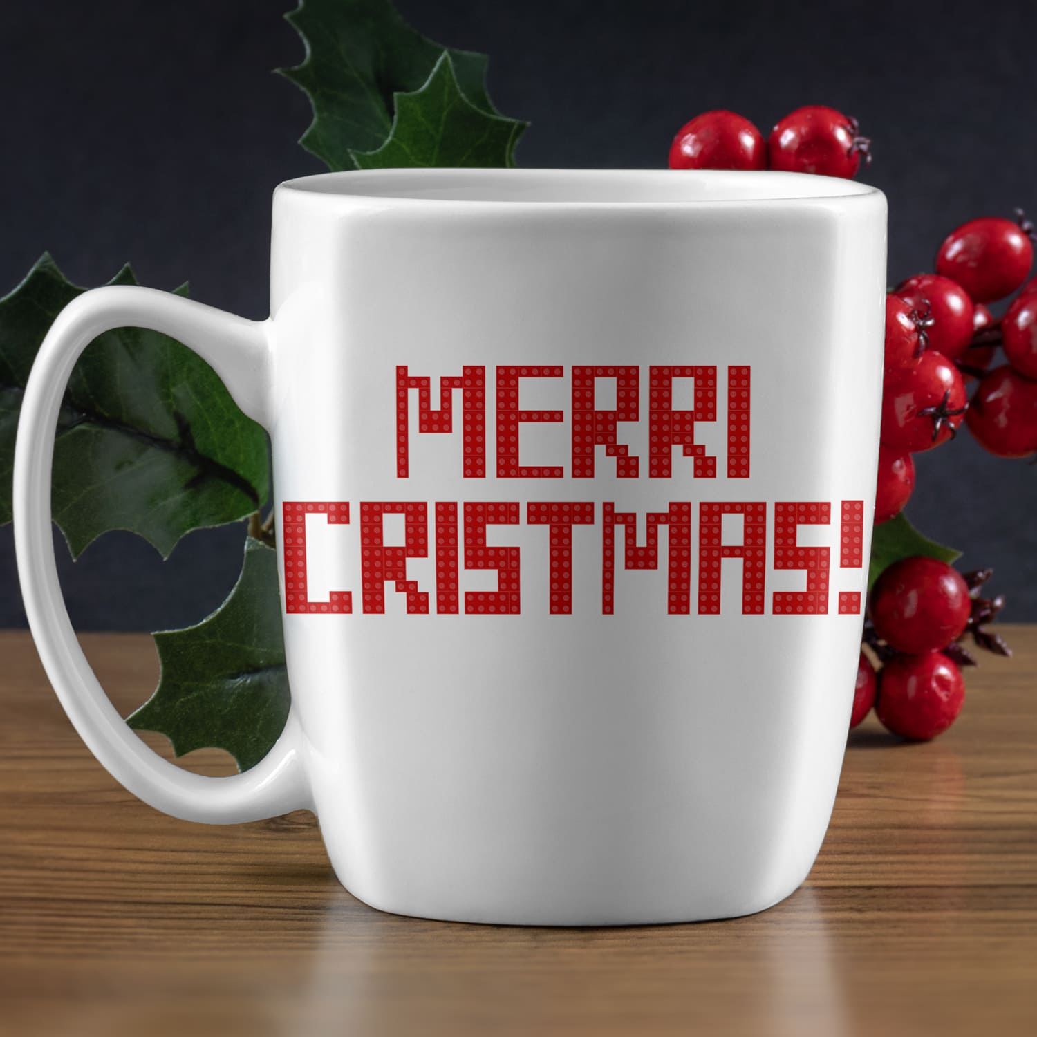 Lego christmas svg design on the cup.