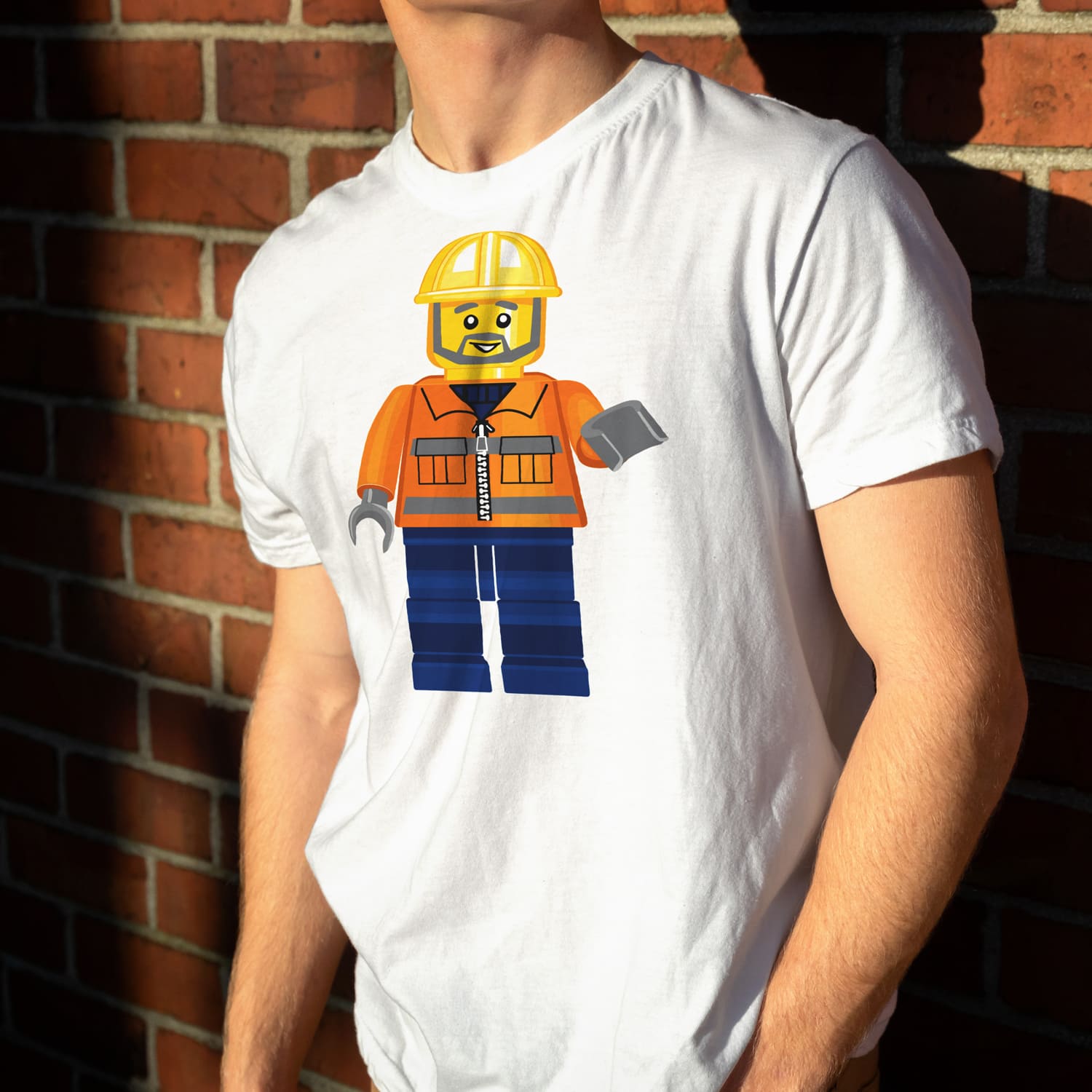 Lego man svg design on the t-shirt.