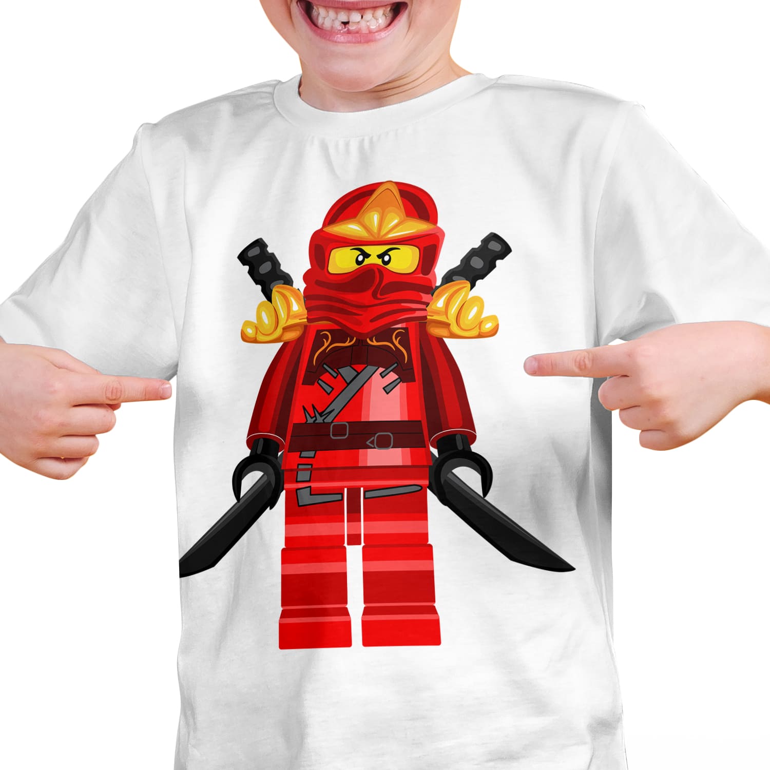 Lego ninjago svg design on the t-shirt.