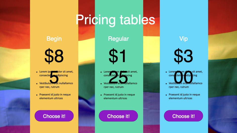 Colorful price table.