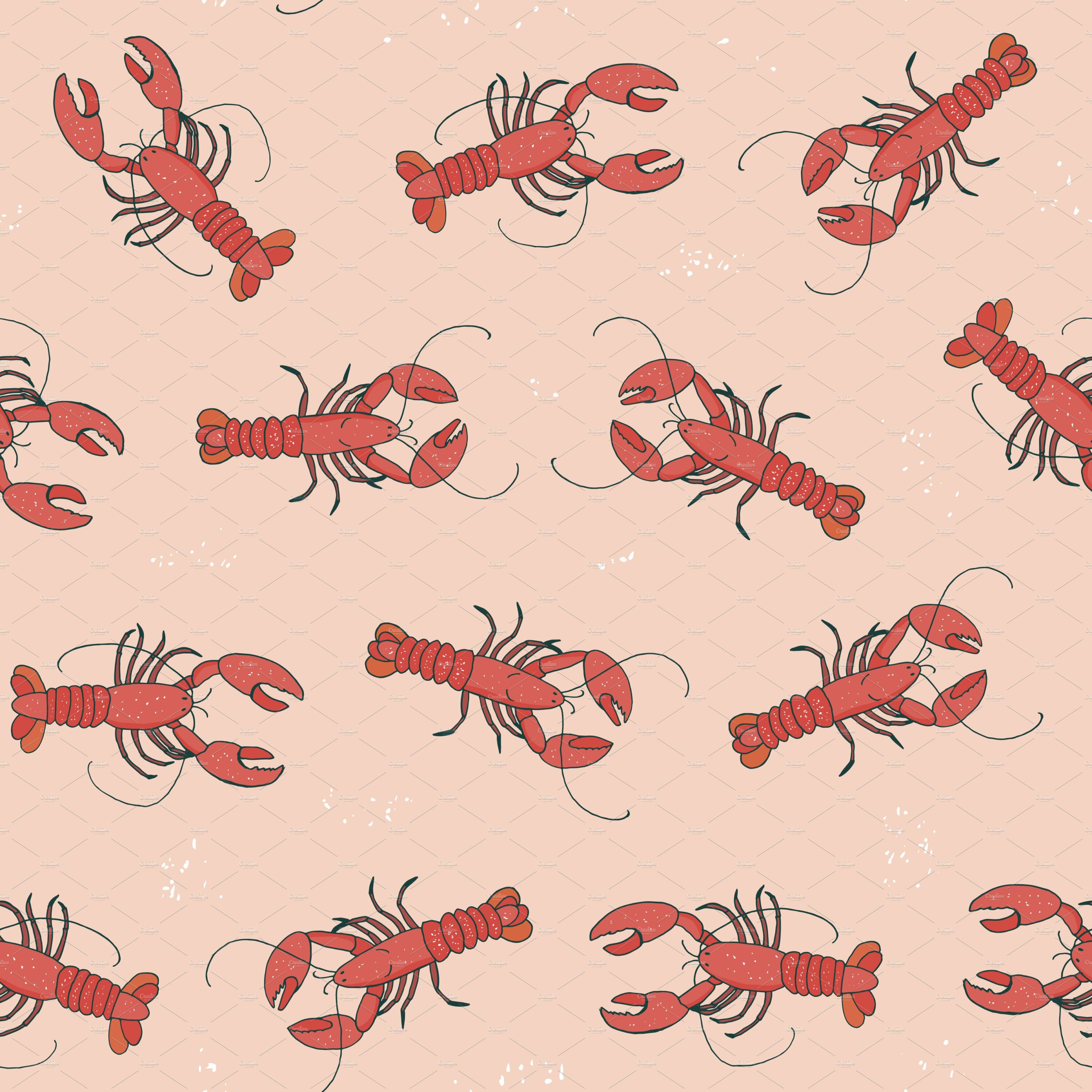 Light red background with a big lobsters.