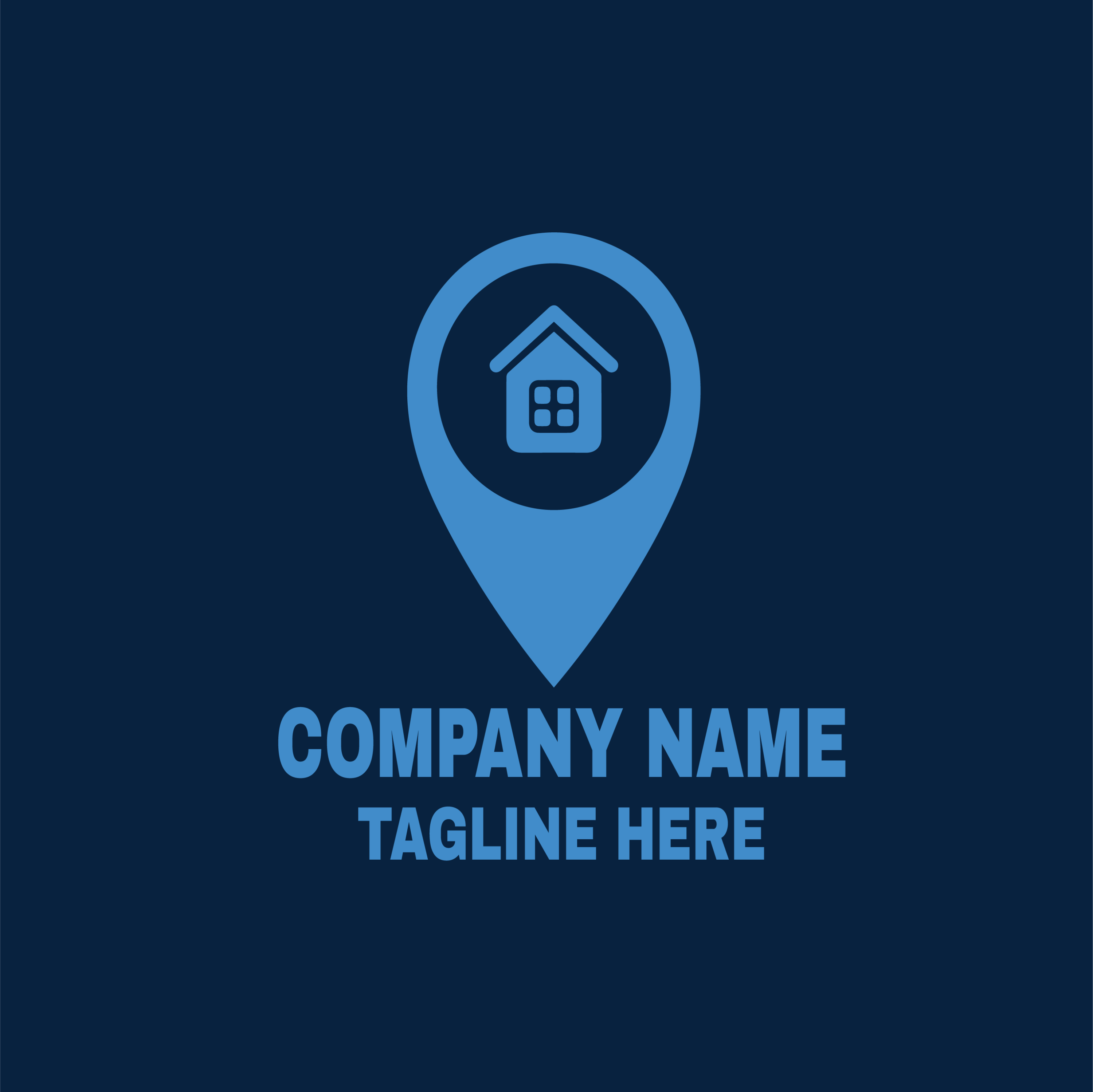 Cool Real Estate & Home Logo Template, blue logo on dark blue background.