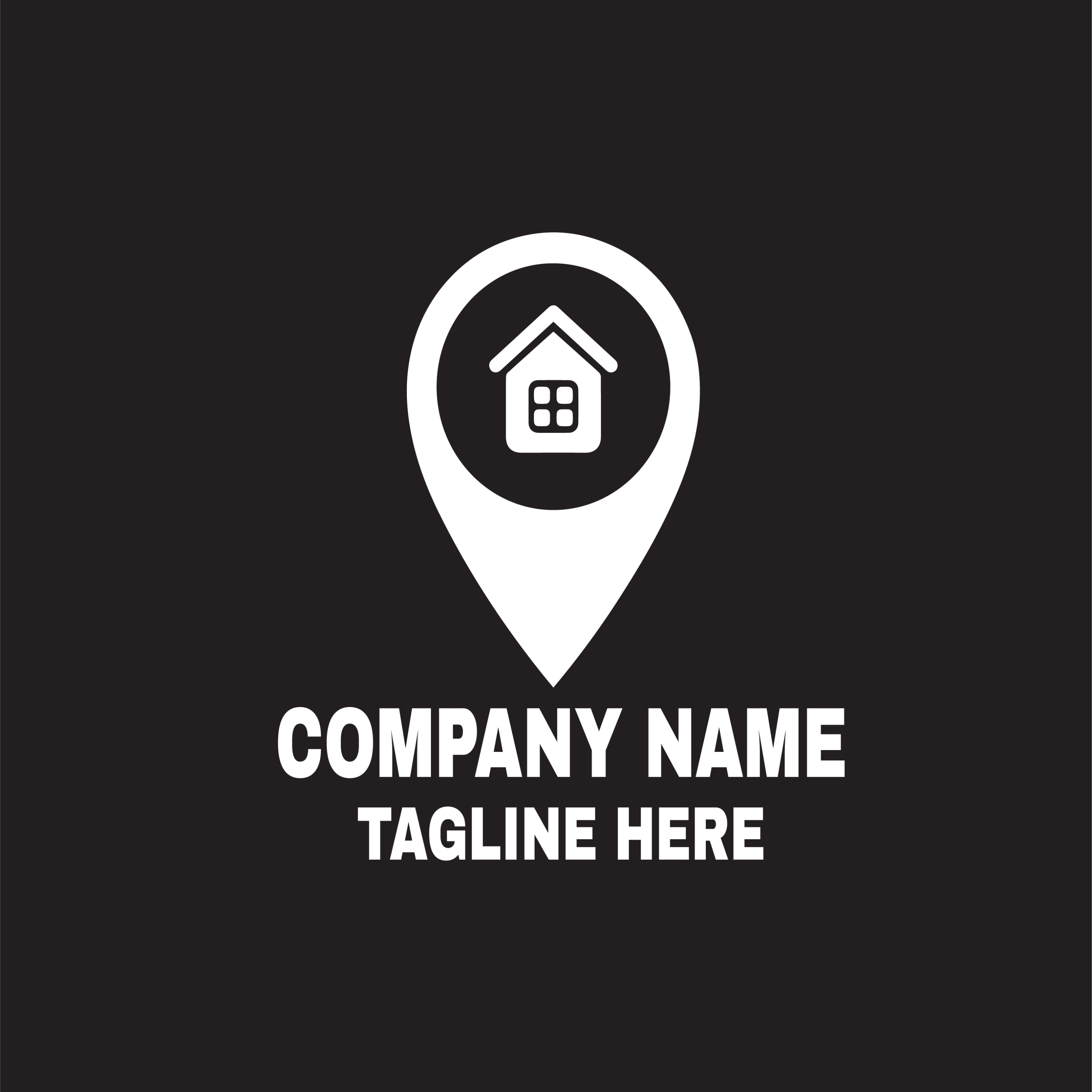 Cool Real Estate & Home Logo Template, white logo on black background.