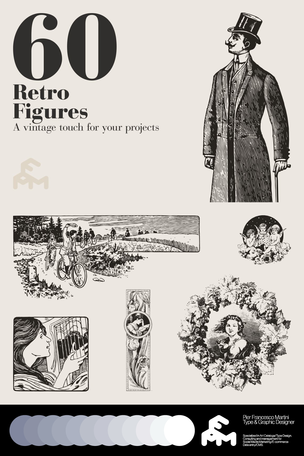 60 Retro Figures Vintage Illustrations pinterest image.