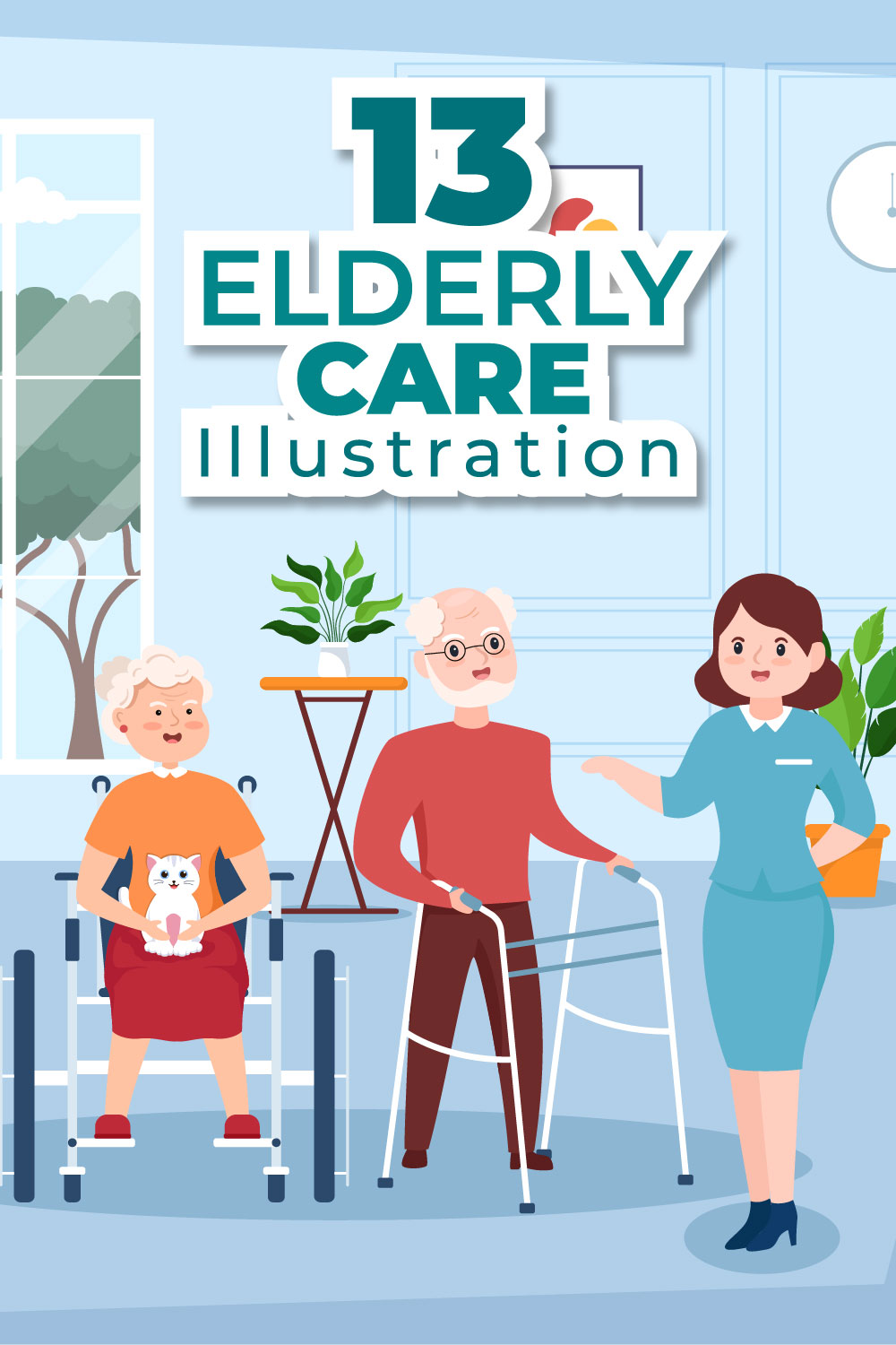 13 Elderly Care Services Illustration pinterest image.