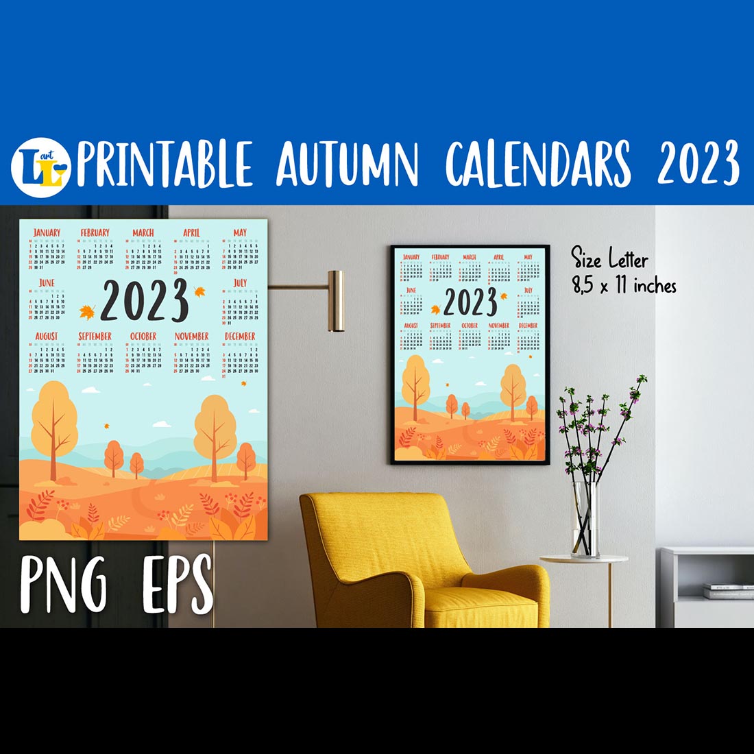 Printable Autumn Wall Calendar cover image.