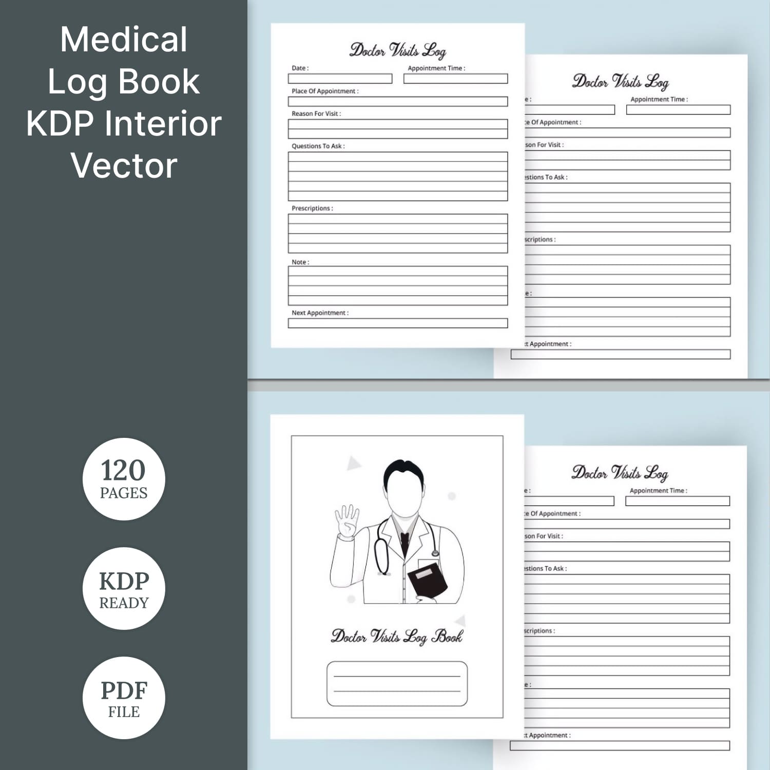 Medical log book KDP interior vector - main image preview.