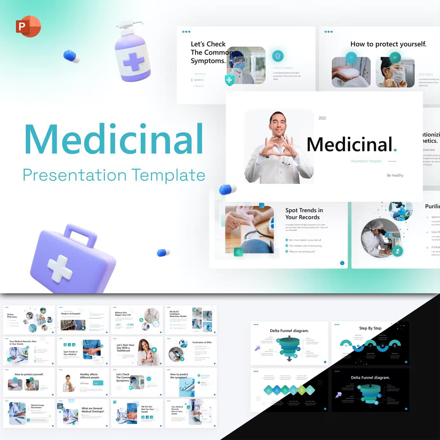 Medicinal 3d illustration powerpoint template - main image preview.
