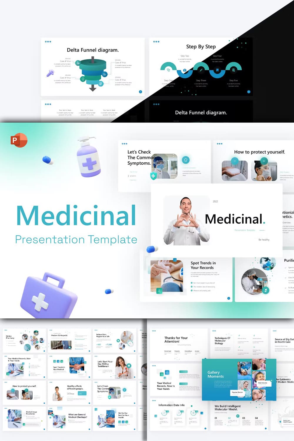 Medicinal 3d illustration powerpoint template - pinterest image preview.