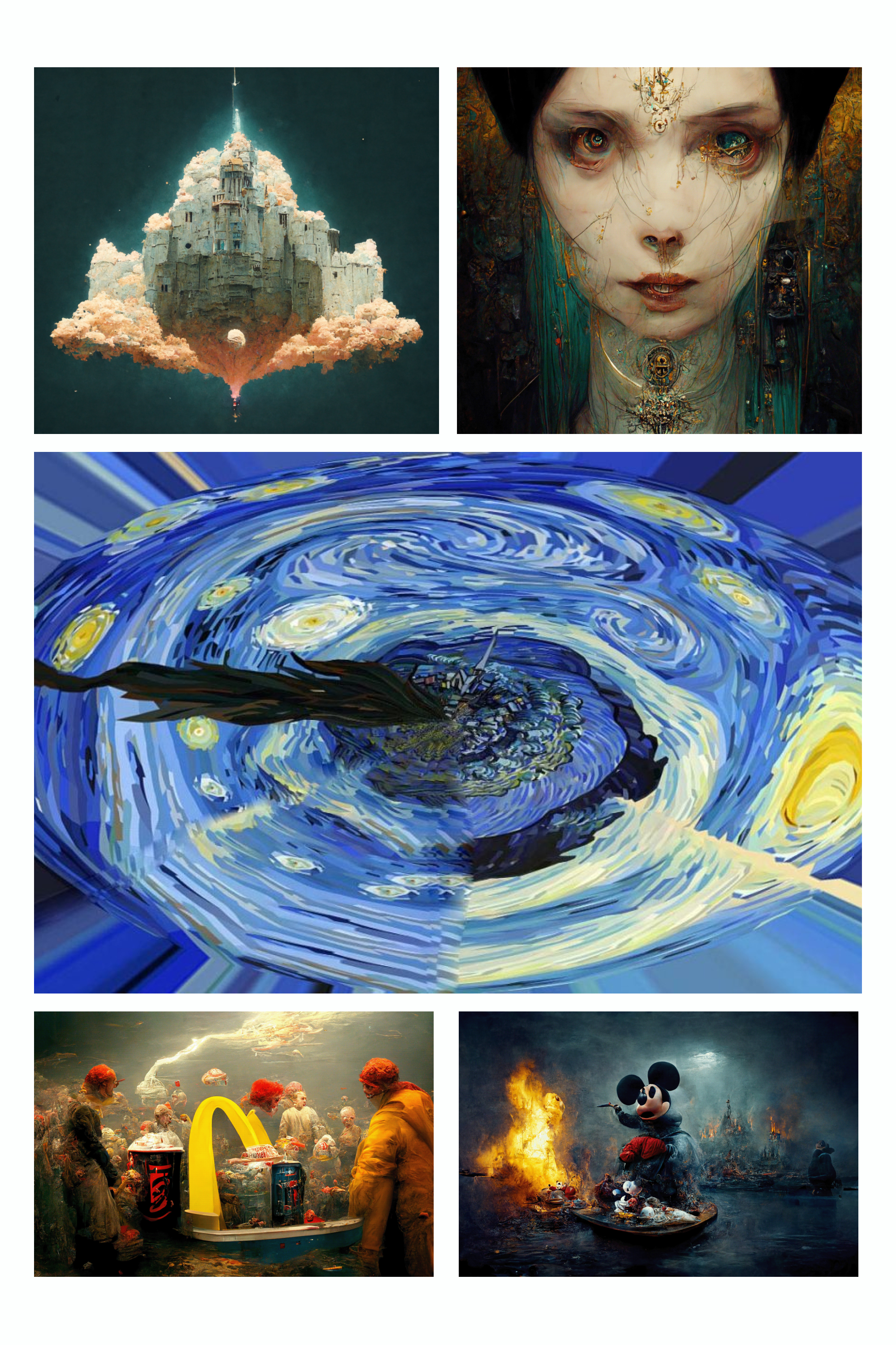 Collage of images from MidJourney AI Art.
