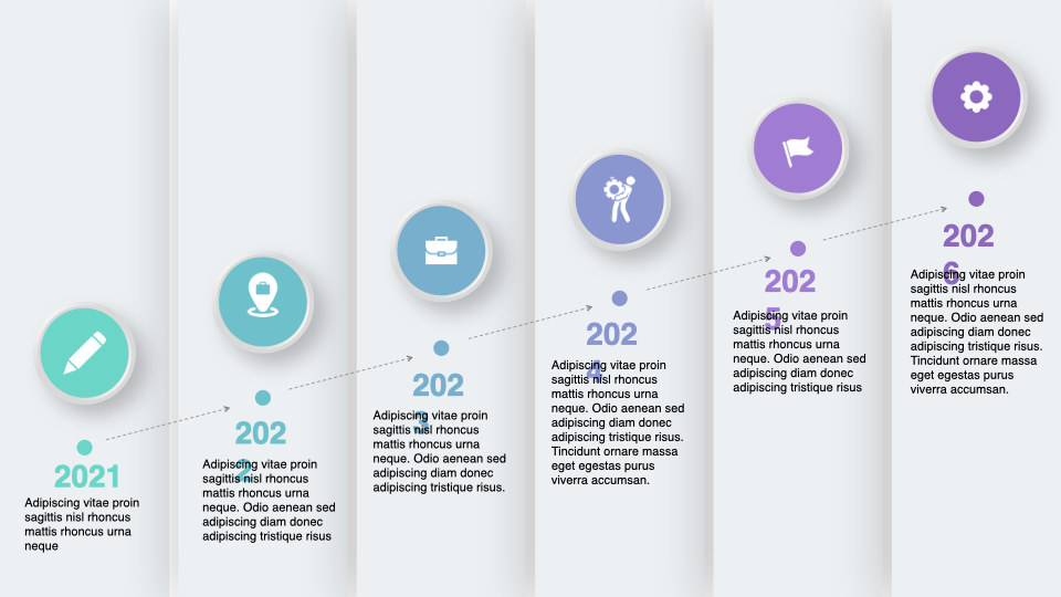 Bright timeline infographic in a steps style.
