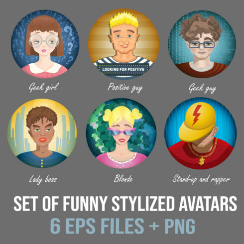 Set of Funny Stylized Avatars cover image.