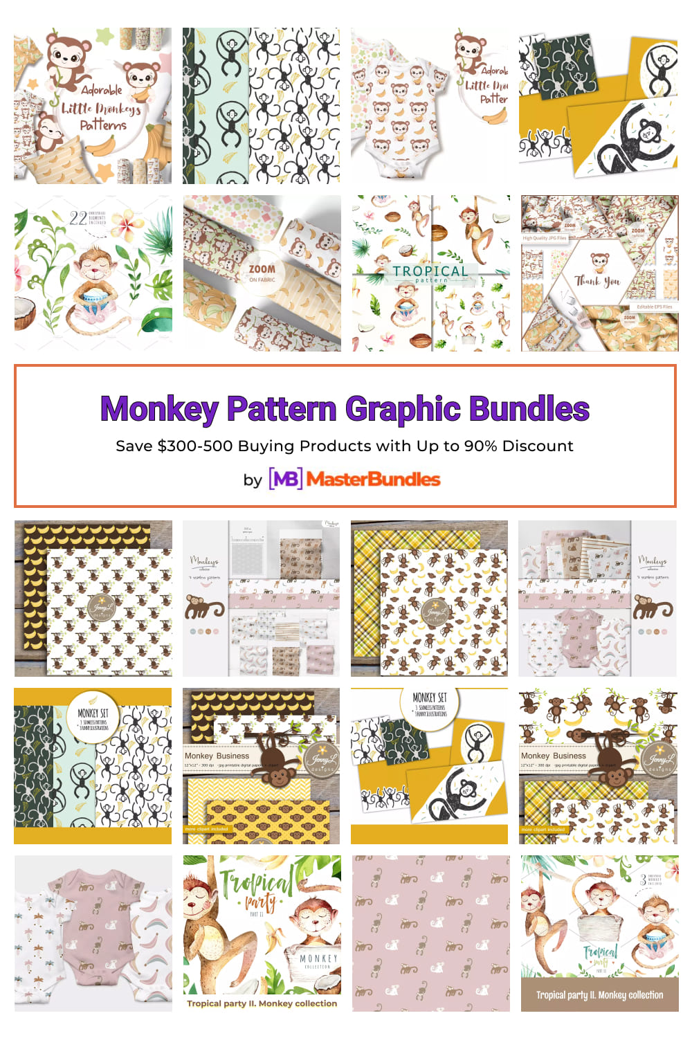 Monkey Pattern Graphic Bundles for pinterest.