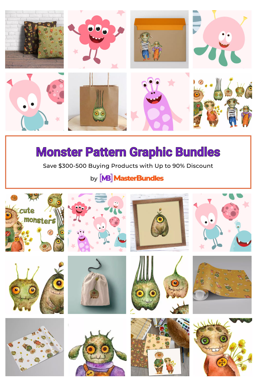 Monster Pattern Graphic Bundles for Pinterest.