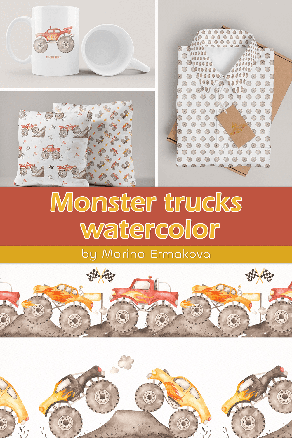 monster trucks watercolor pinterest