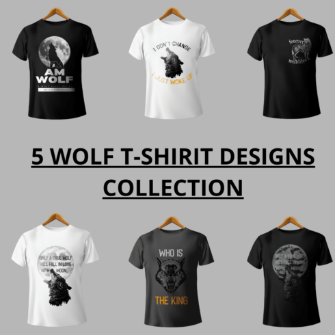 5 Beautiful Wolf T-shirt Design Bundle cover image.