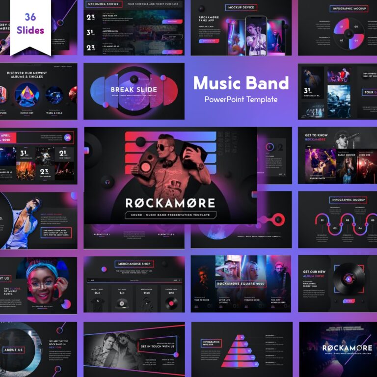 Music Band PowerPoint Template: 36 Slides – MasterBundles