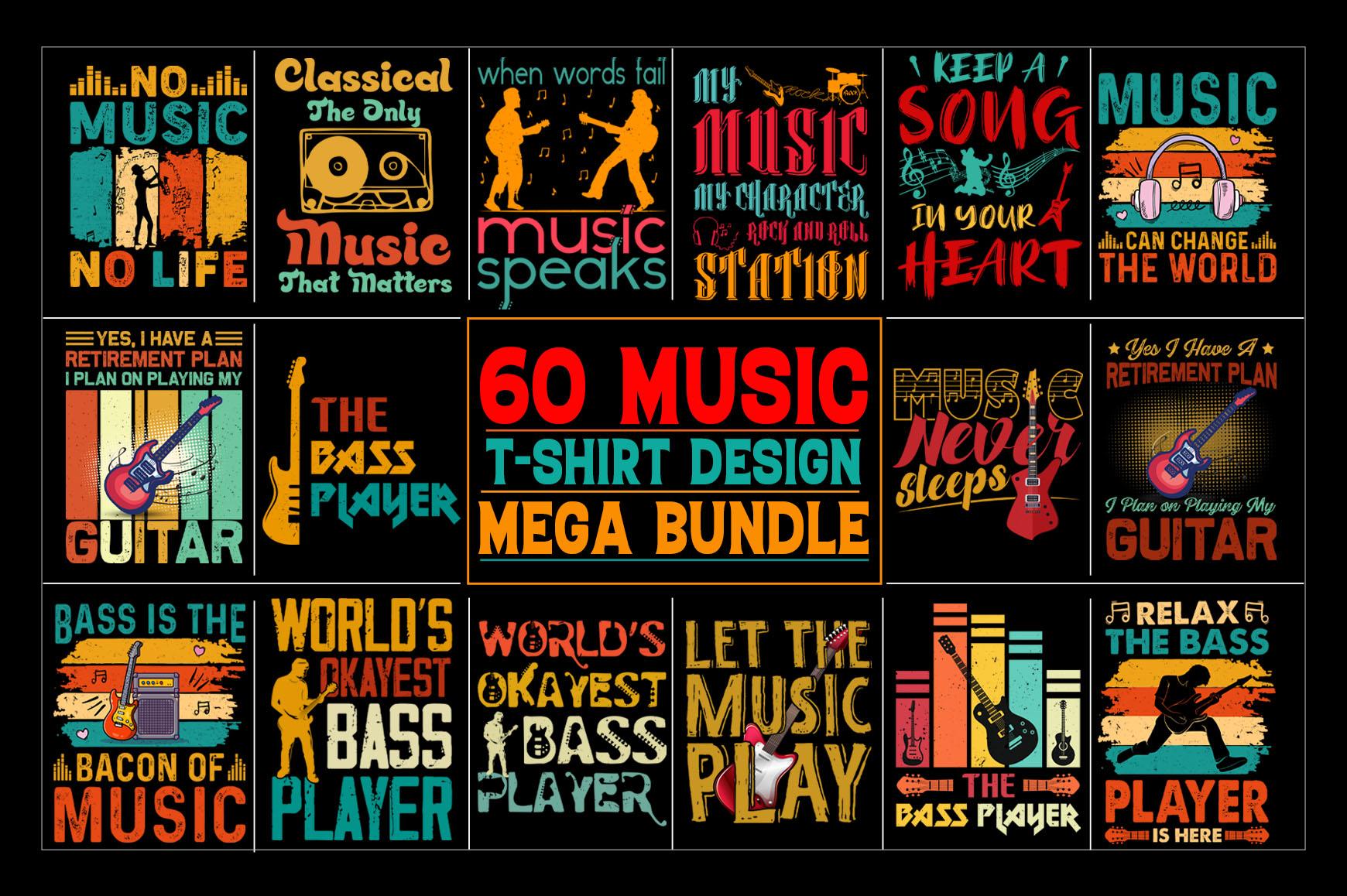 Trendy Music T Shirt Design Bundle Facebook Image.