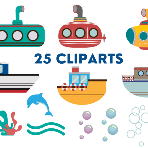 Nautical Vehicles At Sea Clipart Set 25 Clipart Elements High 