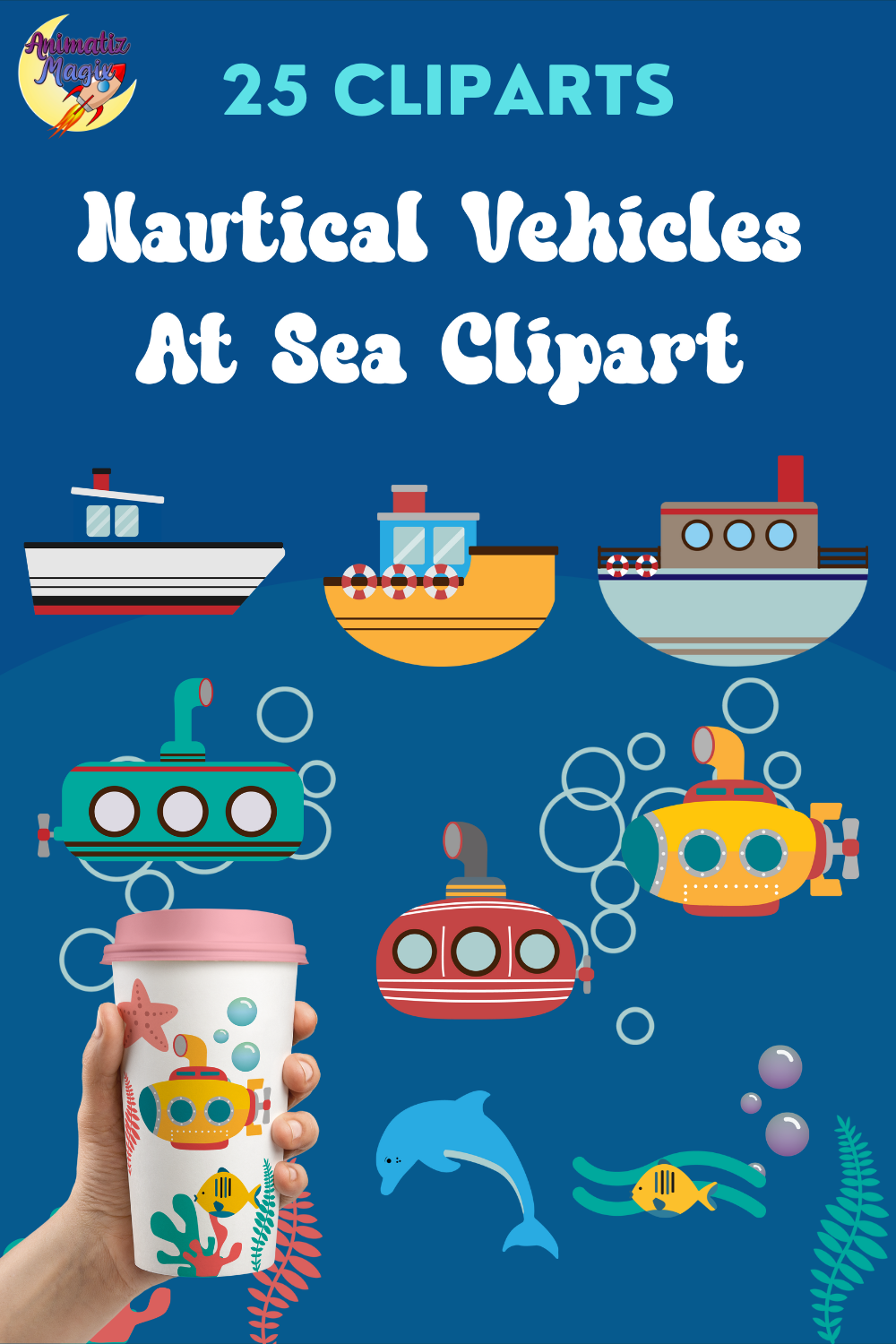 Nautical Vehicles At Sea Clipart Set pinterest image.