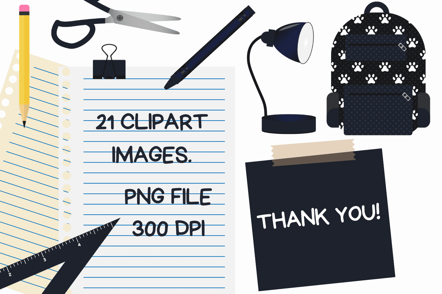 Navy Blue Back To School Clipart Set.