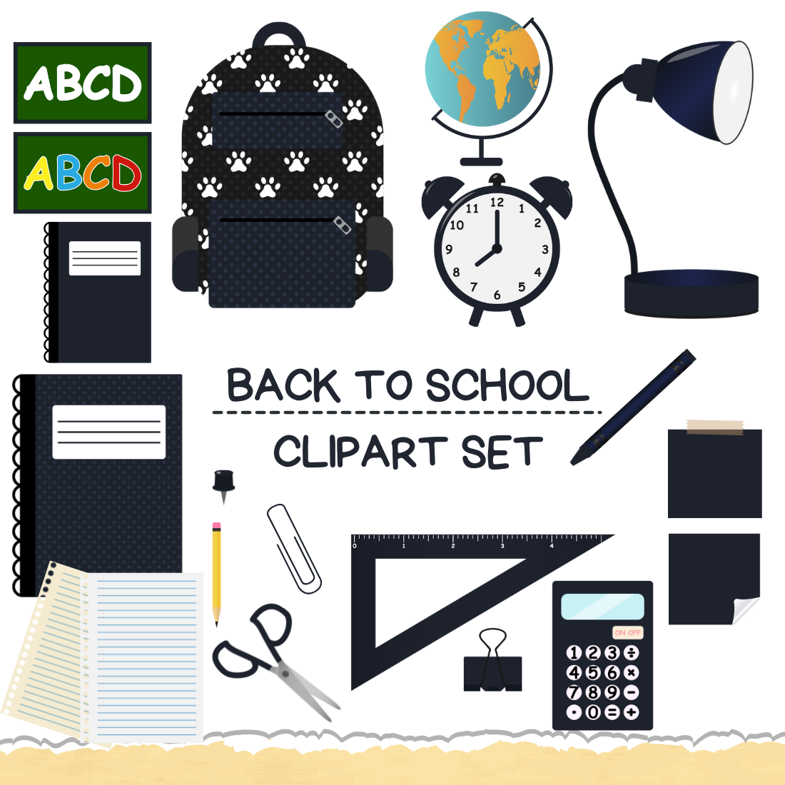 Navy Blue Back To School Clipart Set cover image.