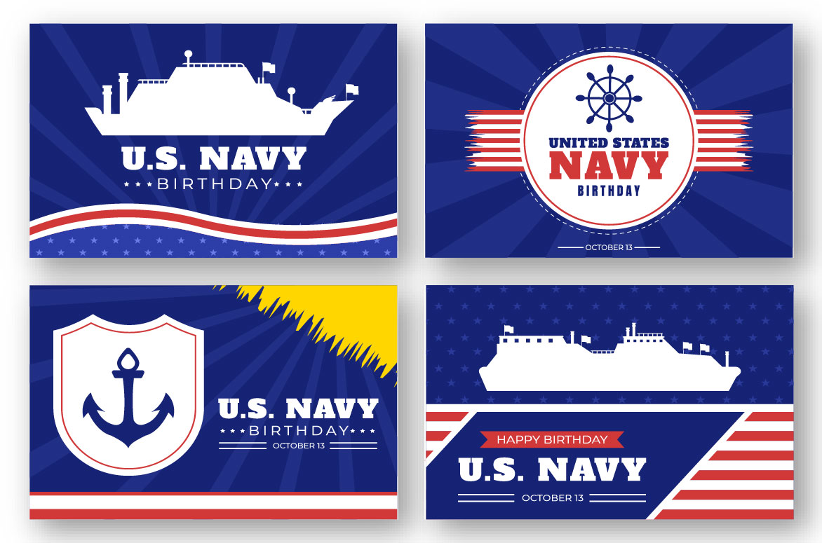 13 U.S. Navy Birthday Illustration Four Examples.