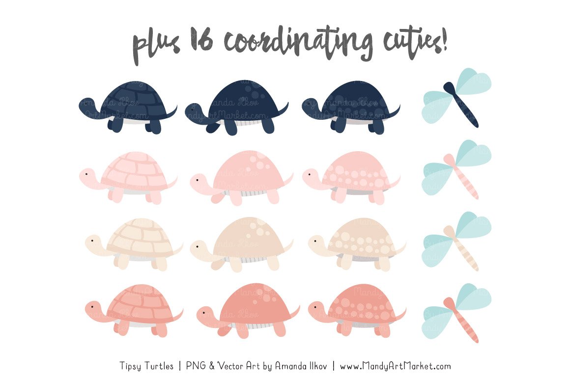 Delicate pastel turtles collection.
