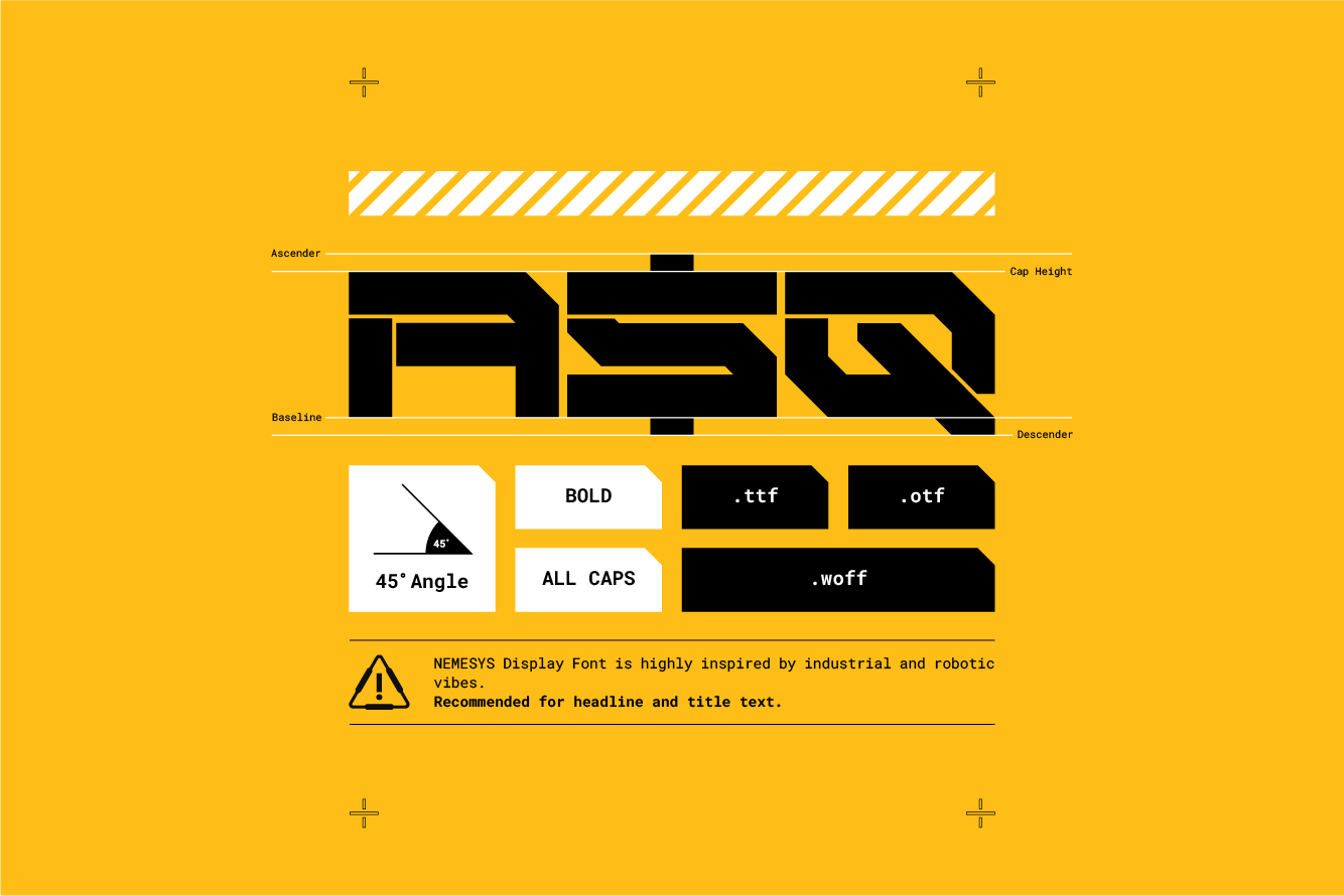 NEMESYS - Futuristic Font, asq letters.