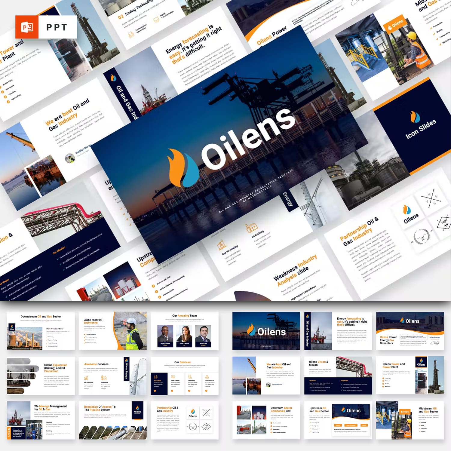 Oilens oil gas industry powerpoint template - main image preview.