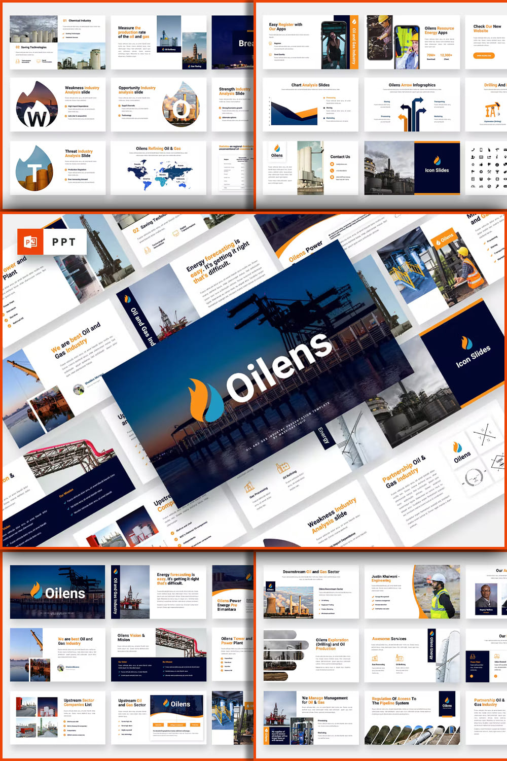 Oilens oil gas industry powerpoint template - pinterest image preview.